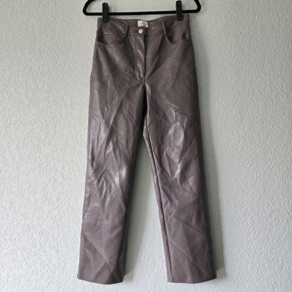 Wilfred Aritzia Melina Vegan Leather‎ Pants High Waisted Straight Taupe Size 4